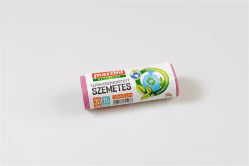 Szemeteszsák, újrahasznosított, 30 l, 15 db, 50x60 cm, 12 µ, MAZZINI, pink