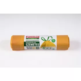   Szemeteszsák, újrahasznosított, húzófüles, 70 l, 15 db, 64x70 cm, 18 µ, MAZZINI, sárga