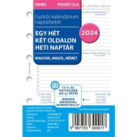   Kalendárium betét, tervező, Filofaxhoz, pocket méret, heti, 1 hét/2 oldal, 2024