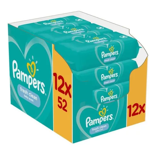 Nedves törlőkendő 12 x 52 lap/doboz Pampers Fresh Clean