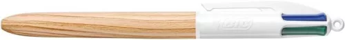 Golyóstoll, 0,32 mm, nyomógombos, négyszínű, BIC "4 Colours Wood Effect"