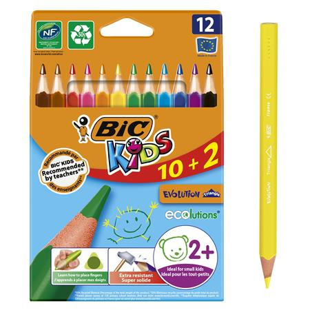 Színes ceruza készlet, háromszögletű, BIC KIDS "Evolution Triangle", 12 különböző szín