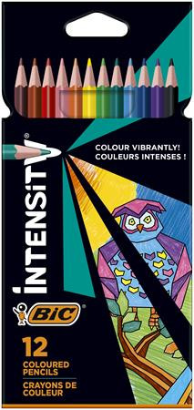 Színes ceruza készlet, háromszögletű, BIC "Intensity Up", 12 különböző szín