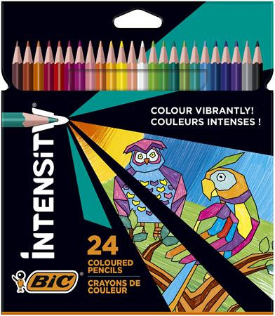 Színes ceruza készlet, háromszögletű, BIC "Intensity Up", 24 különböző szín