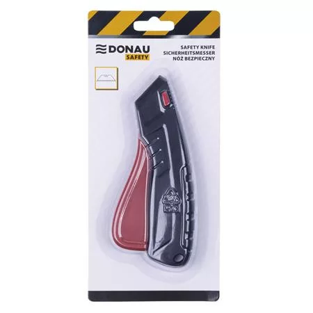 Univerzális kés, cserélhető pengével, 22 mm, DONAU "Safety", fekete-piros