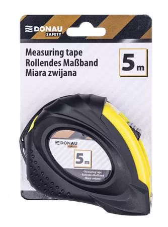 Mérőszalag, 5 m x 19 mm, DONAU "Safety", fekete-sárga