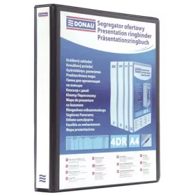   Gyűrűs könyv, panorámás, 4 gyűrű, D alakú, 20 mm, A4, PP, DONAU, fekete