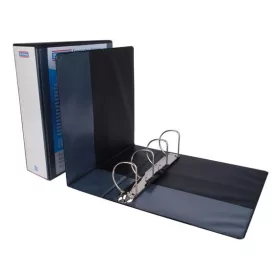   Gyűrűs könyv, panorámás, 4 gyűrű, D alakú, 100 mm, A4, PP, DONAU, fekete