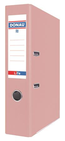 Iratrendező, 75 mm, A4, PP/karton, élvédő sínnel,  DONAU "Life", pasztell rózsaszín