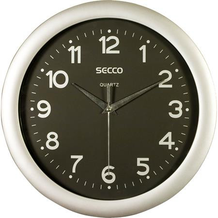 Falióra, 28,5 cm,  fekete számlap,SECCO "Sweep Second", ezüst keret