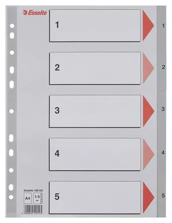 Regiszter, műanyag, A4, 1-5, ESSELTE, szürke