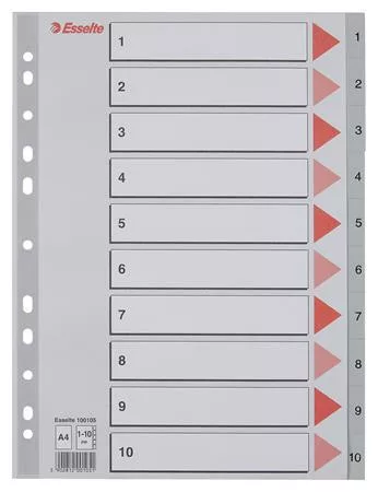 Regiszter, műanyag, A4, 1-10, ESSELTE,szürke