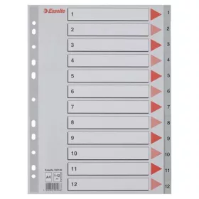 Regiszter, műanyag, A4, 1-12, ESSELTE, szürke