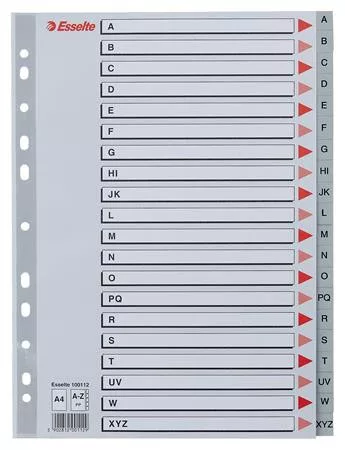 Regiszter, műanyag, A4, A-Z, ESSELTE, szürke
