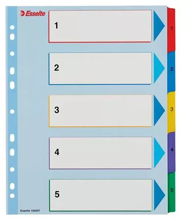 Regiszter, laminált karton, A4 maxi, 1-5, újraírható, ESSELTE