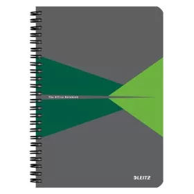   Spirálfüzet, A5, kockás, 90 lap, laminált karton borító, LEITZ "Office", szürke-zöld