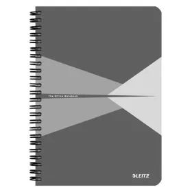   Spirálfüzet, A5, kockás, 90 lap, laminált karton borító, LEITZ "Office", szürke