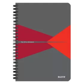  Spirálfüzet, A5, vonalas, 90 lap, laminált karton borító, LEITZ "Office", szürke-piros