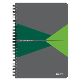   Spirálfüzet, A5, vonalas, 90 lap, laminált karton borító, LEITZ "Office", szürke-zöld