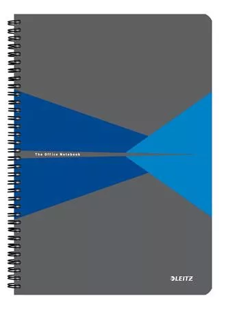 Spirálfüzet, A4, kockás, 90 lap, PP borító, LEITZ "Office", szürke-kék