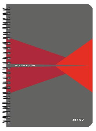 Spirálfüzet, A5, kockás, 90 lap, PP borító, LEITZ "Office", szürke-piros