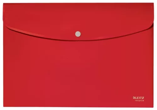 Irattartó tasak, A4, PP, patentos, LEITZ "Recycle", piros