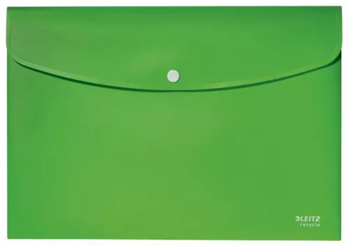 Irattartó tasak, A4, PP, patentos, LEITZ "Recycle", zöld