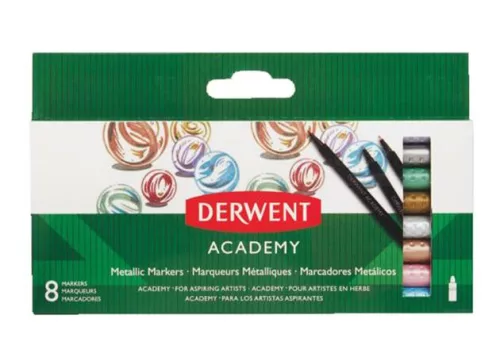 Filctoll készlet, DERWENT, "Academy", 8 különböző metál szín