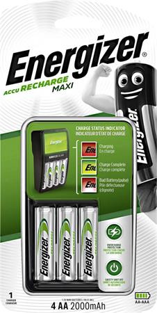 Elemtöltő, AA ceruza/AAA mikro, 4x2000 mAh AA, ENERGIZER "Maxi"