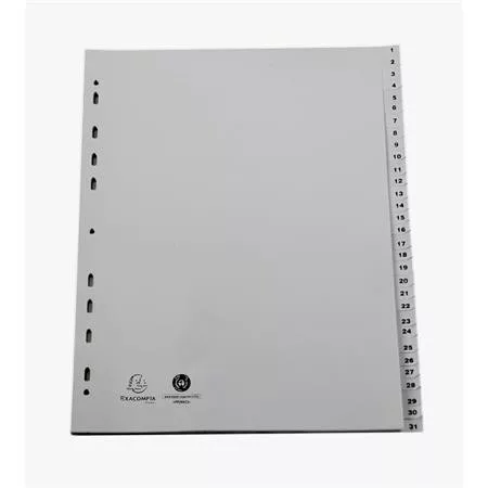 Regiszter, műanyag, A4+, 1-31, EXACOMPTA, szürke
