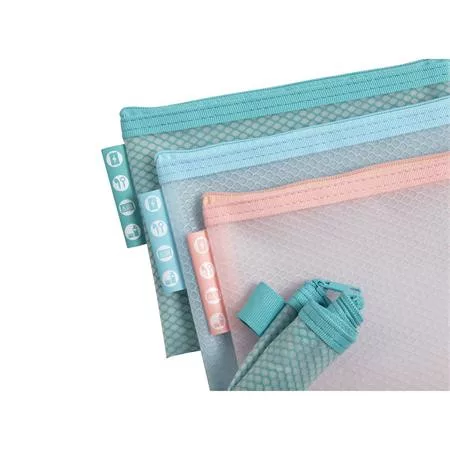 Rendszerező tasak, cipzáras, hálós, A6, EXACOMPTA "Chromaline Pastel", vegyes színek