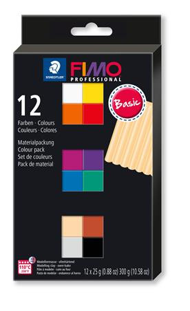 Gyurma, készlet, égethető, 12x25 g, FIMO "Professional Basic", 12 különböző szín