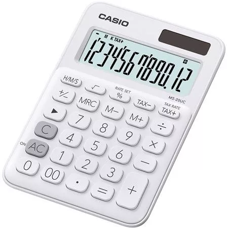 Számológép, asztali, 12 számjegy, CASIO, "MS 20 UC", fehér