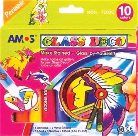 Üvegfóliafesték készlet, AMOS, 10 különböző szín