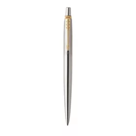   Golyóstoll, 0,7 mm, nyomógombos, arany színű klip, rozsdam. acél tolltest, PARKER "Royal Jotter", kék