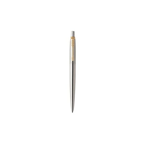 Golyóstoll, 0,7 mm, nyomógombos, arany színű klip, rozsdam. acél tolltest, PARKER "Royal Jotter", kék