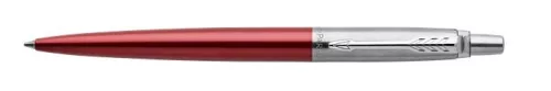 Golyóstoll, 0,7 mm, ezüst színű klip, Kensigton piros tolltest, PARKER "Royal Jotter", kék