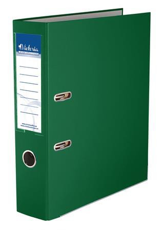 Iratrendező, 75 mm, A4, PP/karton, élvédő sínnel, VICTORIA OFFICE, "Basic", zöld