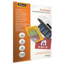   Meleglamináló fólia, 80 mikron, A4, fényes, öntapadó, 25 db, FELLOWES "Admire Easy Display"