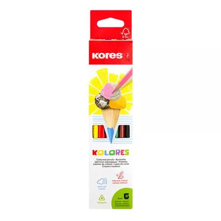 Színes ceruza készlet, háromszögletű, KORES "Triangular", 6 különböző szín