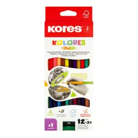   Színes ceruza készlet, kétvégű, háromszögletű, KORES "Duo", 24 különböző szín