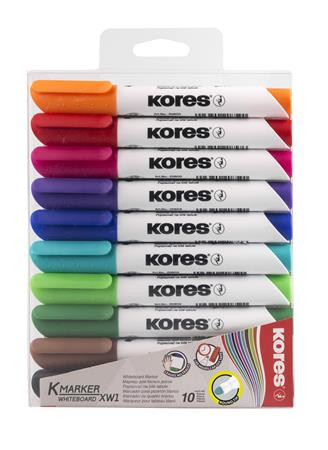 Tábla- és flipchart marker készlet, 1-3 mm, kúpos, KORES "K-Marker", 10 különböző szín