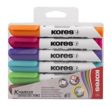 Tábla- és flipchart marker készlet, 1-3 mm, kúpos, KORES "K-Marker", 6 különböző szín