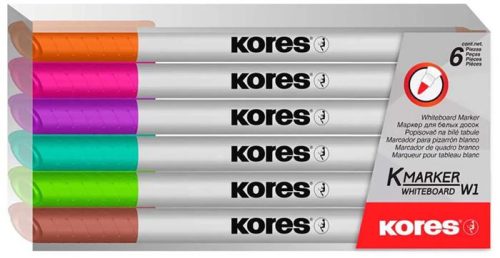 Tábla- és flipchart marker készlet, 1-3 mm kúpos, KORES "K-Marker", 6 különböző szín