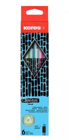 Grafitceruza radírral, HB, háromszögletű, KORES "Style Cracked", vegyes metál színek