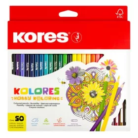   Színes ceruza készlet, háromszögletű, KORES "Triangular", 50 különböző szín