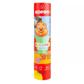 Színes ceruza készlet, háromszögletű, jumbo, 1 hegyezővel, KORES "KOLORES Twist & Turn", 12 különböző szín