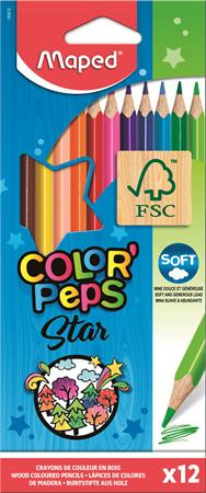 Színes ceruza készlet, háromszögletű, MAPED "Color'Peps Star", 12 különböző szín