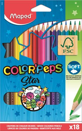 Színes ceruza készlet, háromszögletű, MAPED "Color'Peps Star", 18 különböző szín