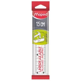 Vonalzó, műanyag, törhetetlen, 15 cm, MAPED "Study Unbreakable", átlátszó